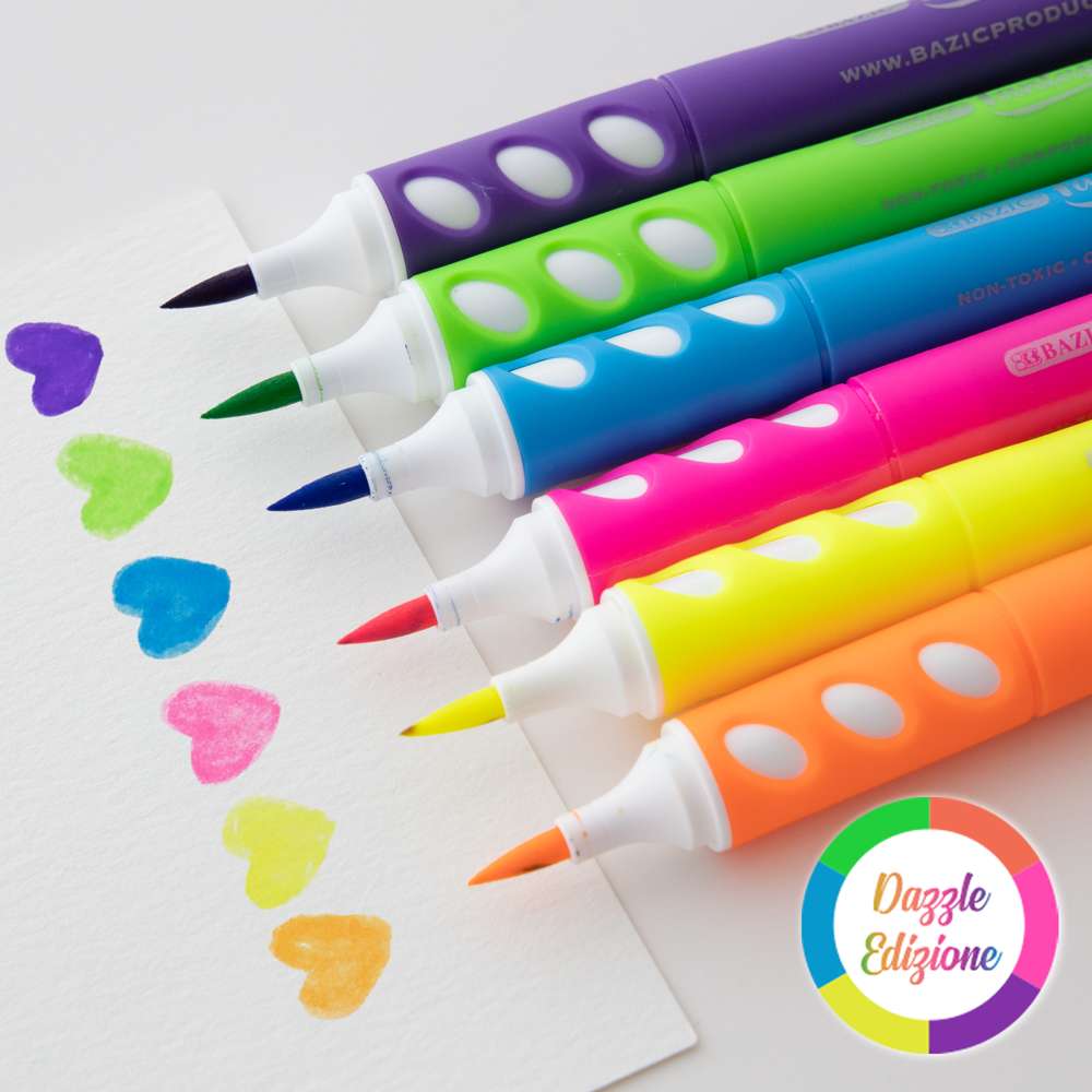 Bazic Brush Markers, 6 Fluorescent Colors